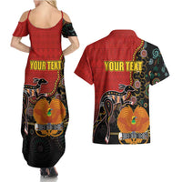 Personalised Papua New Guinea and Australia Together Couples Matching Summer Maxi Dress and Hawaiian Shirt Bird-of-paradise and Kangaroo with Aboriginal Pattern LT03 - Polynesian Pride