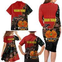Personalised Papua New Guinea and Australia Together Family Matching Long Sleeve Bodycon Dress and Hawaiian Shirt Bird-of-paradise and Kangaroo with Aboriginal Pattern LT03 - Polynesian Pride