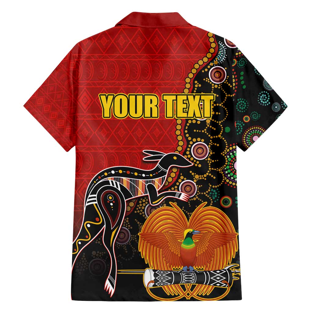 Personalised Papua New Guinea and Australia Together Family Matching Long Sleeve Bodycon Dress and Hawaiian Shirt Bird-of-paradise and Kangaroo with Aboriginal Pattern LT03 - Polynesian Pride