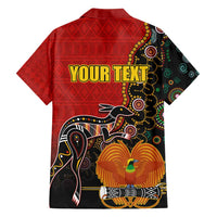 Personalised Papua New Guinea and Australia Together Family Matching Long Sleeve Bodycon Dress and Hawaiian Shirt Bird-of-paradise and Kangaroo with Aboriginal Pattern LT03 - Polynesian Pride