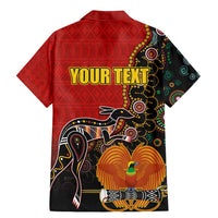 Personalised Papua New Guinea and Australia Together Family Matching Mermaid Dress and Hawaiian Shirt Bird-of-paradise and Kangaroo with Aboriginal Pattern LT03 - Polynesian Pride