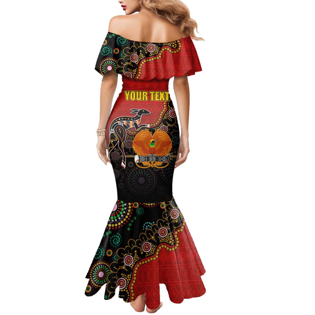 Personalised Papua New Guinea and Australia Together Family Matching Mermaid Dress and Hawaiian Shirt Bird-of-paradise and Kangaroo with Aboriginal Pattern LT03 - Polynesian Pride