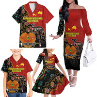 Personalised Papua New Guinea and Australia Together Family Matching Off The Shoulder Long Sleeve Dress and Hawaiian Shirt Bird-of-paradise and Kangaroo with Aboriginal Pattern LT03 - Polynesian Pride