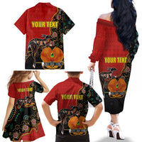 Personalised Papua New Guinea and Australia Together Family Matching Off The Shoulder Long Sleeve Dress and Hawaiian Shirt Bird-of-paradise and Kangaroo with Aboriginal Pattern LT03 - Polynesian Pride