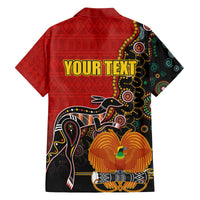 Personalised Papua New Guinea and Australia Together Family Matching Off The Shoulder Long Sleeve Dress and Hawaiian Shirt Bird-of-paradise and Kangaroo with Aboriginal Pattern LT03 - Polynesian Pride