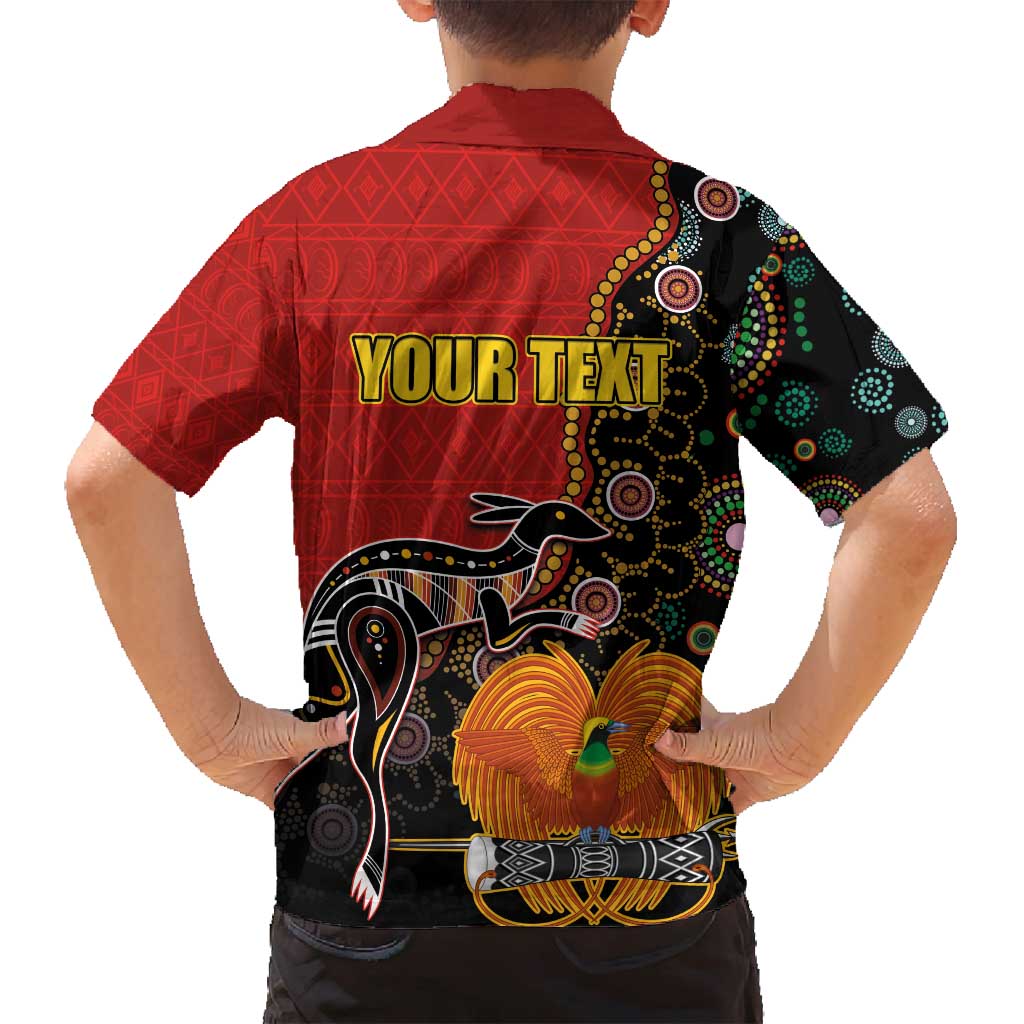 Personalised Papua New Guinea and Australia Together Family Matching Summer Maxi Dress and Hawaiian Shirt Bird-of-paradise and Kangaroo with Aboriginal Pattern LT03 - Polynesian Pride