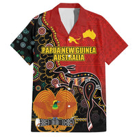 Personalised Papua New Guinea and Australia Together Family Matching Summer Maxi Dress and Hawaiian Shirt Bird-of-paradise and Kangaroo with Aboriginal Pattern LT03 Dad's Shirt - Short Sleeve Red - Polynesian Pride