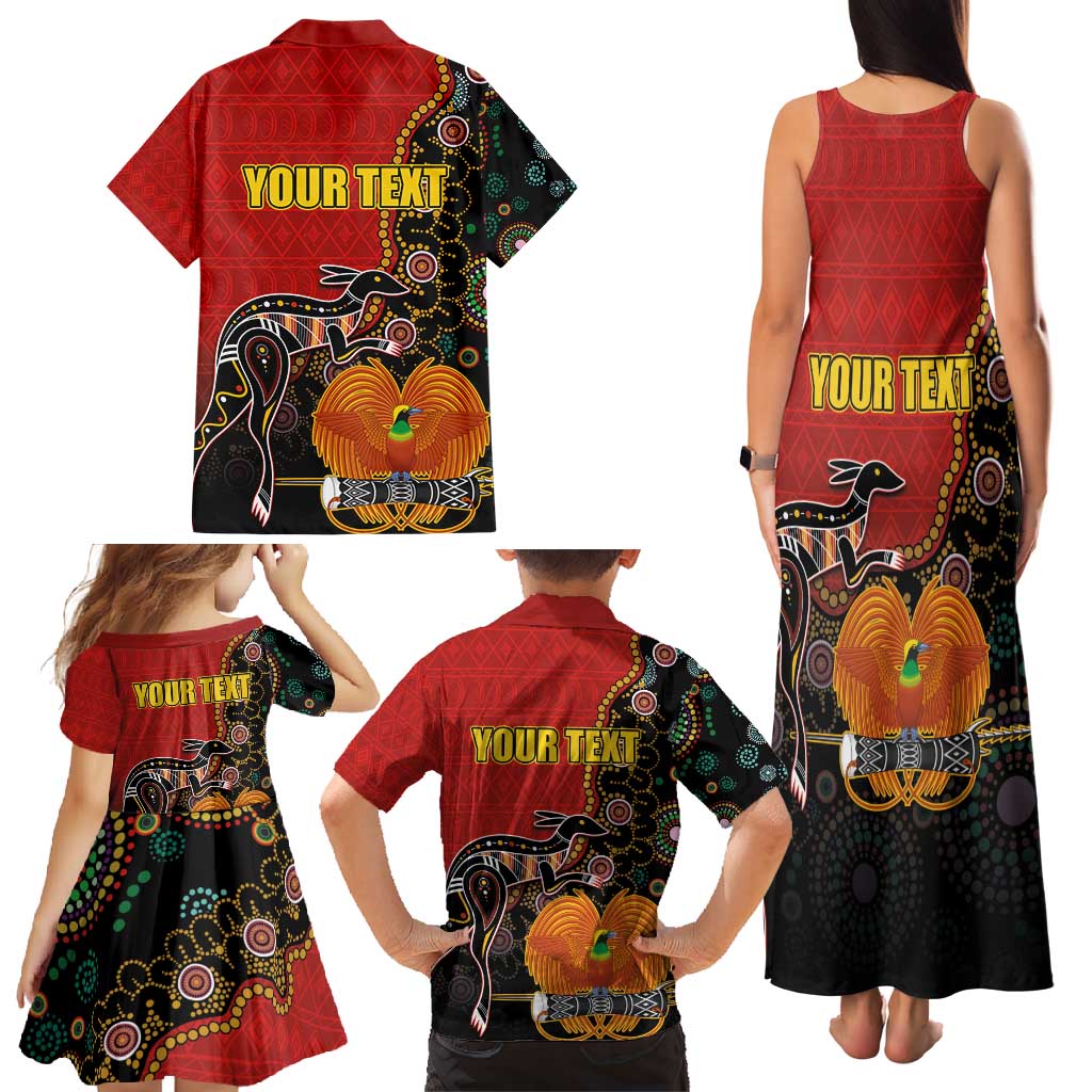 Personalised Papua New Guinea and Australia Together Family Matching Tank Maxi Dress and Hawaiian Shirt Bird-of-paradise and Kangaroo with Aboriginal Pattern LT03 - Polynesian Pride