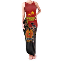 Personalised Papua New Guinea and Australia Together Family Matching Tank Maxi Dress and Hawaiian Shirt Bird-of-paradise and Kangaroo with Aboriginal Pattern LT03 Mom's Dress Red - Polynesian Pride
