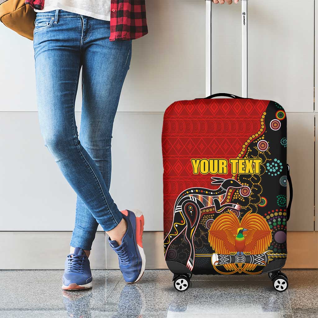 Personalised Papua New Guinea and Australia Together Luggage Cover Bird-of-paradise and Kangaroo with Aboriginal Pattern