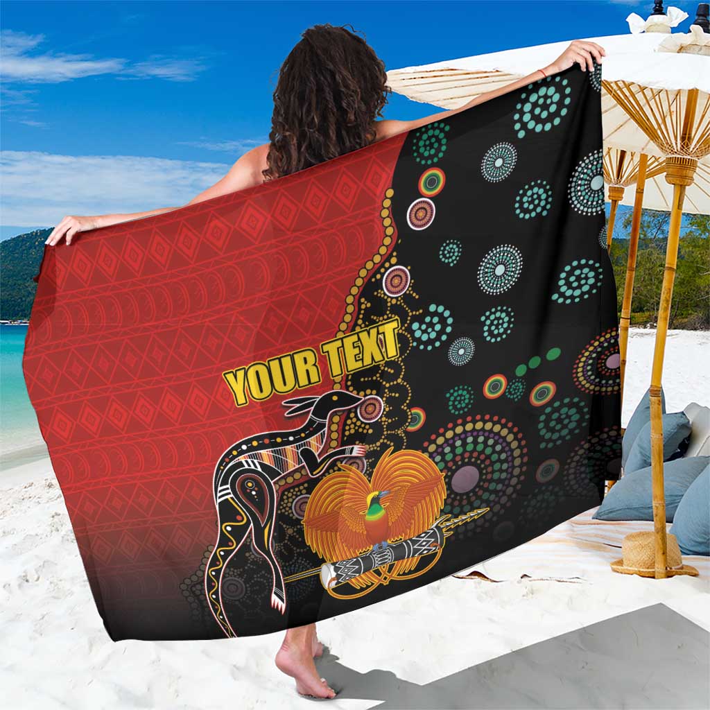 Personalised Papua New Guinea and Australia Together Sarong Bird-of-paradise and Kangaroo with Aboriginal Pattern