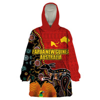 Personalised Papua New Guinea and Australia Together Wearable Blanket Hoodie Bird-of-paradise and Kangaroo with Aboriginal Pattern