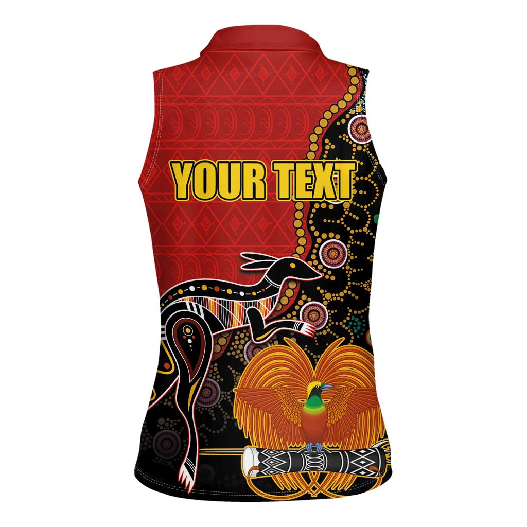 Personalised Papua New Guinea and Australia Together Women Sleeveless Polo Shirt Bird-of-paradise and Kangaroo with Aboriginal Pattern LT03 - Polynesian Pride
