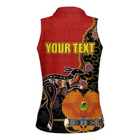 Personalised Papua New Guinea and Australia Together Women Sleeveless Polo Shirt Bird-of-paradise and Kangaroo with Aboriginal Pattern LT03 - Polynesian Pride