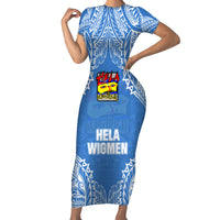 Hela Wigmen Rugby Family Matching Short Sleeve Bodycon Dress and Hawaiian Shirt Papua New Guinea Polynesian Tattoo LT03 Mom's Dress Blue - Polynesian Pride