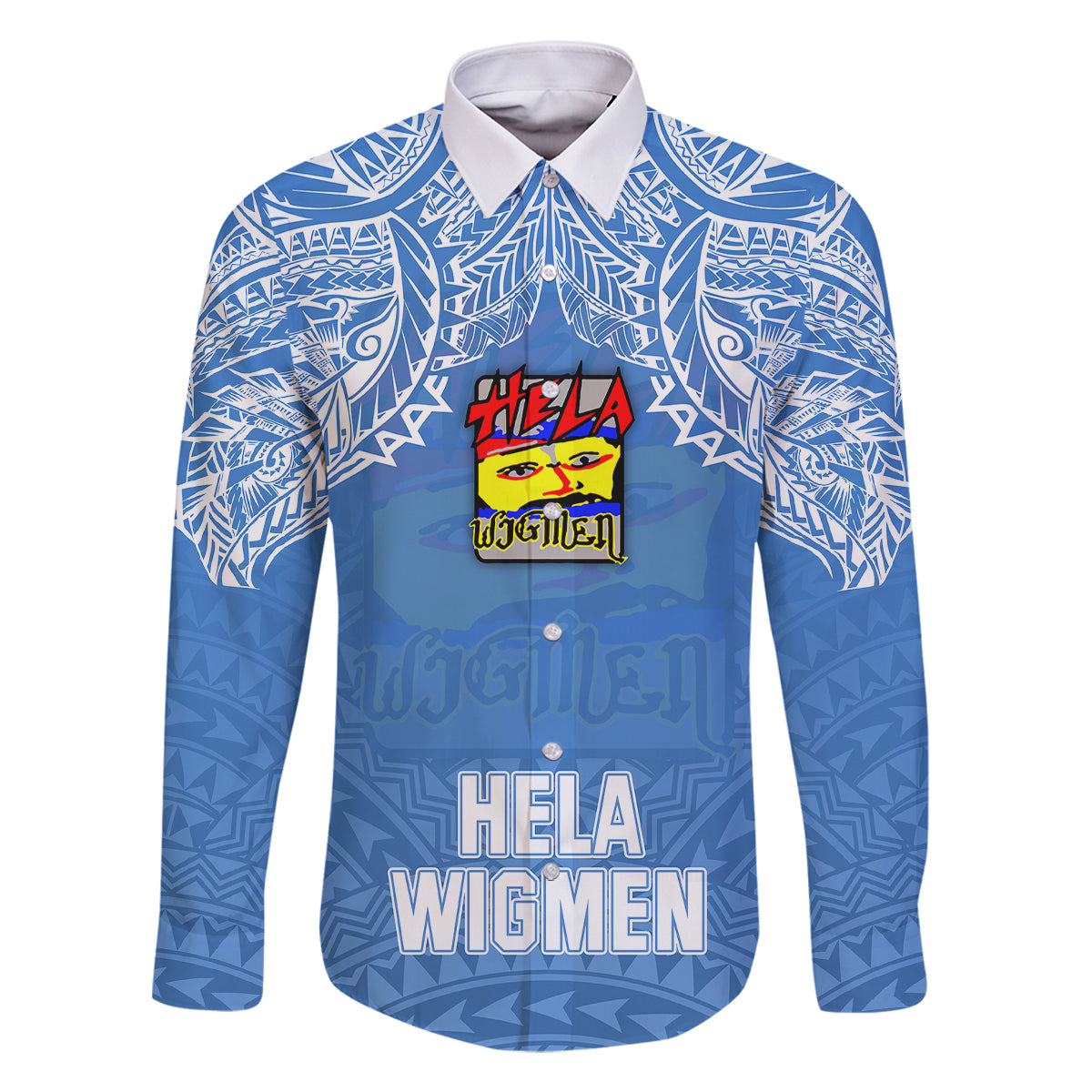 Hela Wigmen Rugby Family Matching Summer Maxi Dress and Hawaiian Shirt Papua New Guinea Polynesian Tattoo LT03 Dad's Shirt - Long Sleeve Blue - Polynesian Pride