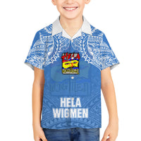 Hela Wigmen Rugby Family Matching Summer Maxi Dress and Hawaiian Shirt Papua New Guinea Polynesian Tattoo LT03 Son's Shirt Blue - Polynesian Pride