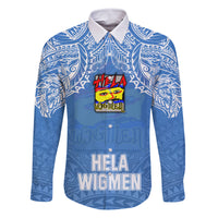 Custom Hela Wigmen Rugby Family Matching Summer Maxi Dress and Hawaiian Shirt Papua New Guinea Polynesian Tattoo LT03 Dad's Shirt - Long Sleeve Blue - Polynesian Pride