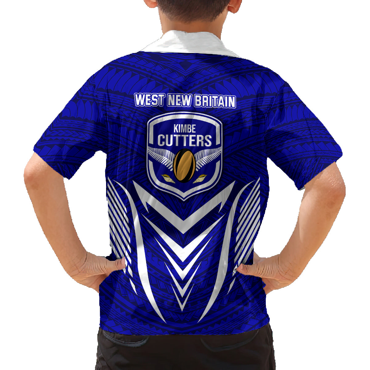 Kimbe Cutters Rugby Family Matching Off Shoulder Maxi Dress and Hawaiian Shirt Papua New Guinea Polynesian Tattoo Blue Version LT03 - Polynesian Pride