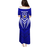 Kimbe Cutters Rugby Family Matching Puletasi Dress and Hawaiian Shirt Papua New Guinea Polynesian Tattoo Blue Version LT03 - Polynesian Pride