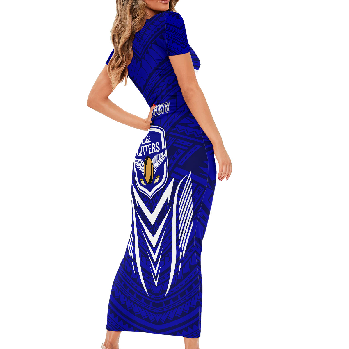 Kimbe Cutters Rugby Family Matching Short Sleeve Bodycon Dress and Hawaiian Shirt Papua New Guinea Polynesian Tattoo Blue Version LT03 - Polynesian Pride