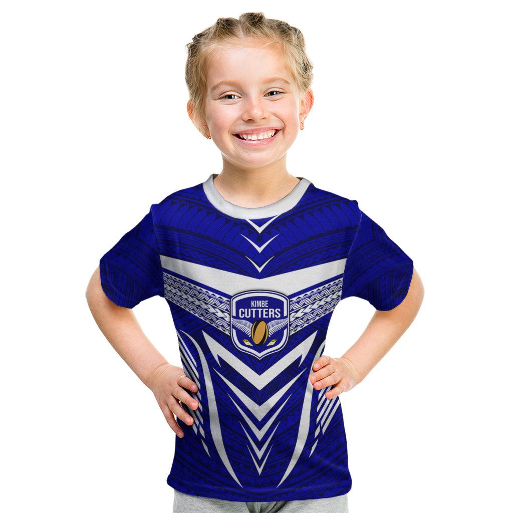 Custom Kimbe Cutters Rugby Kid T Shirt Papua New Guinea Polynesian Tattoo Blue Version LT03 Blue - Polynesian Pride