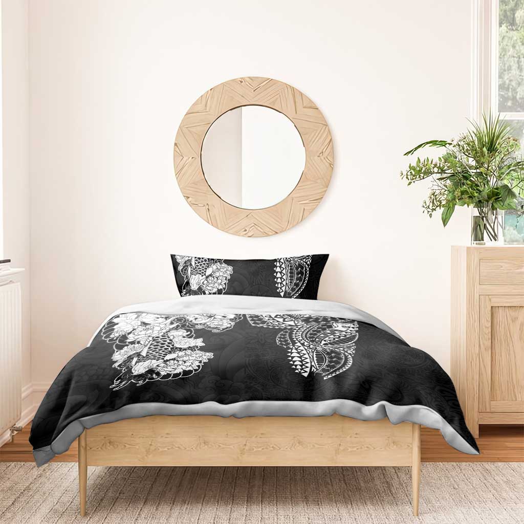 Japanese Irezumi and Hawaiian Polynesian Art Tattoo Bedding Set Black Color - Polynesian Pride