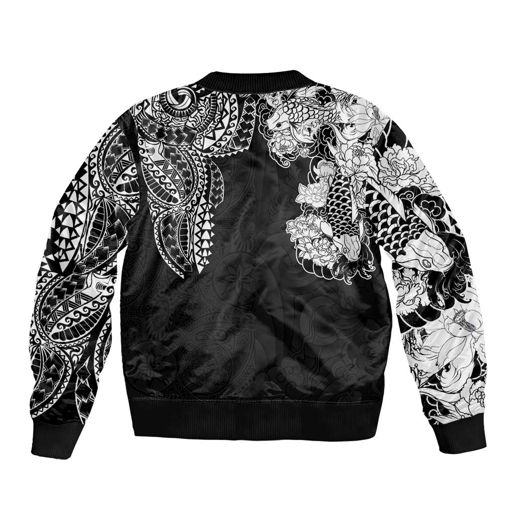Japanese Irezumi and Hawaiian Polynesian Art Tattoo Bomber Jacket Black Color LT03 - Polynesian Pride