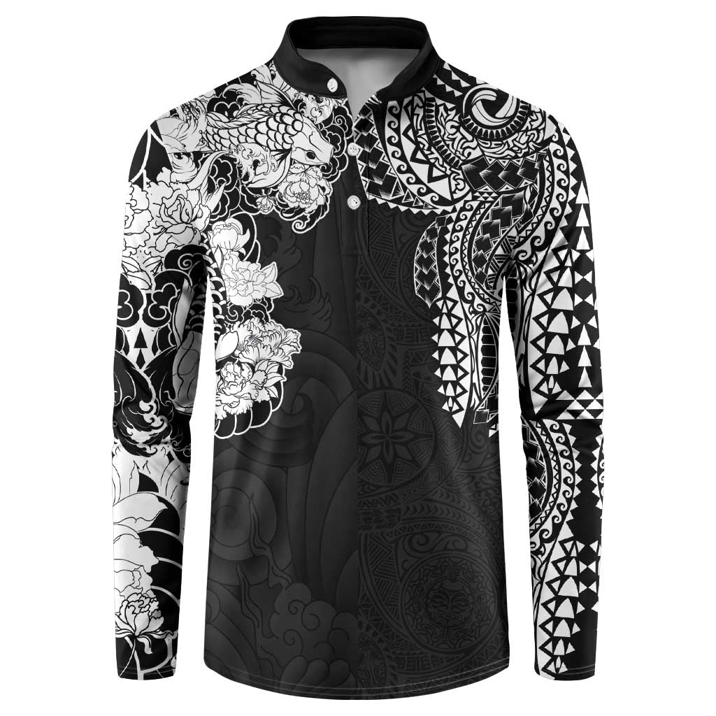 Japanese Irezumi and Hawaiian Polynesian Art Tattoo Button Sweatshirt Black Color LT03 Black - Polynesian Pride