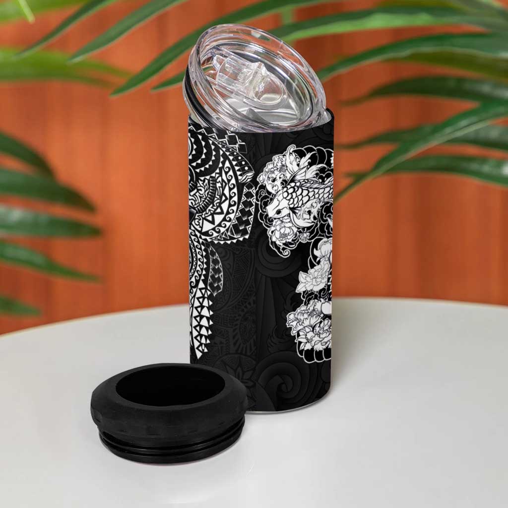 Japanese Irezumi and Hawaiian Polynesian Art Tattoo 4 in 1 Can Cooler Tumbler Black Color - Polynesian Pride
