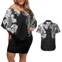 Japanese Irezumi and Hawaiian Polynesian Art Tattoo Couples Matching Off Shoulder Short Dress and Hawaiian Shirt Black Color LT03 Black - Polynesian Pride
