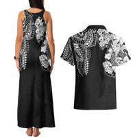 Japanese Irezumi and Hawaiian Polynesian Art Tattoo Couples Matching Tank Maxi Dress and Hawaiian Shirt Black Color LT03 - Polynesian Pride