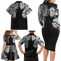 Japanese Irezumi and Hawaiian Polynesian Art Tattoo Family Matching Long Sleeve Bodycon Dress and Hawaiian Shirt Black Color LT03 - Polynesian Pride