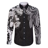 Japanese Irezumi and Hawaiian Polynesian Art Tattoo Family Matching Long Sleeve Bodycon Dress and Hawaiian Shirt Black Color LT03 Dad's Shirt - Long Sleeve Black - Polynesian Pride