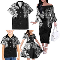 Japanese Irezumi and Hawaiian Polynesian Art Tattoo Family Matching Off The Shoulder Long Sleeve Dress and Hawaiian Shirt Black Color LT03 - Polynesian Pride