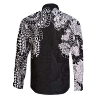 Japanese Irezumi and Hawaiian Polynesian Art Tattoo Family Matching Off The Shoulder Long Sleeve Dress and Hawaiian Shirt Black Color LT03 - Polynesian Pride