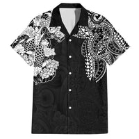 Japanese Irezumi and Hawaiian Polynesian Art Tattoo Family Matching Off Shoulder Maxi Dress and Hawaiian Shirt Black Color LT03 Dad's Shirt - Short Sleeve Black - Polynesian Pride