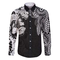 Japanese Irezumi and Hawaiian Polynesian Art Tattoo Family Matching Short Sleeve Bodycon Dress and Hawaiian Shirt Black Color LT03 Dad's Shirt - Long Sleeve Black - Polynesian Pride