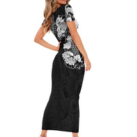 Japanese Irezumi and Hawaiian Polynesian Art Tattoo Family Matching Short Sleeve Bodycon Dress and Hawaiian Shirt Black Color LT03 - Polynesian Pride