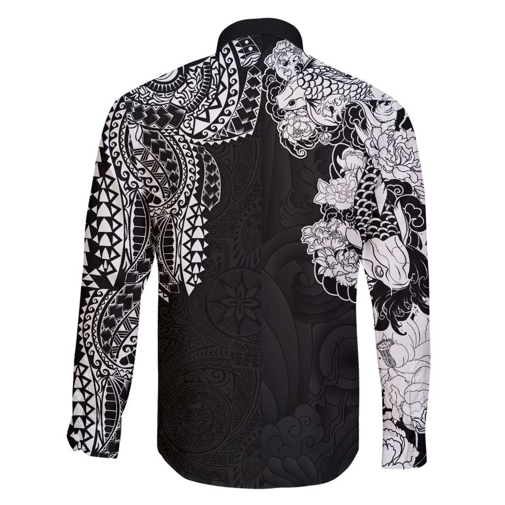 Japanese Irezumi and Hawaiian Polynesian Art Tattoo Family Matching Summer Maxi Dress and Hawaiian Shirt Black Color LT03 - Polynesian Pride