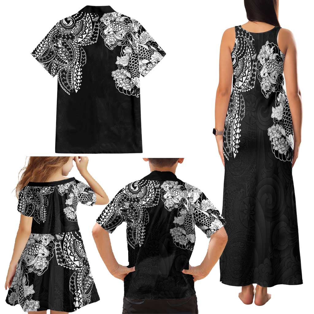 Japanese Irezumi and Hawaiian Polynesian Art Tattoo Family Matching Tank Maxi Dress and Hawaiian Shirt Black Color LT03 - Polynesian Pride