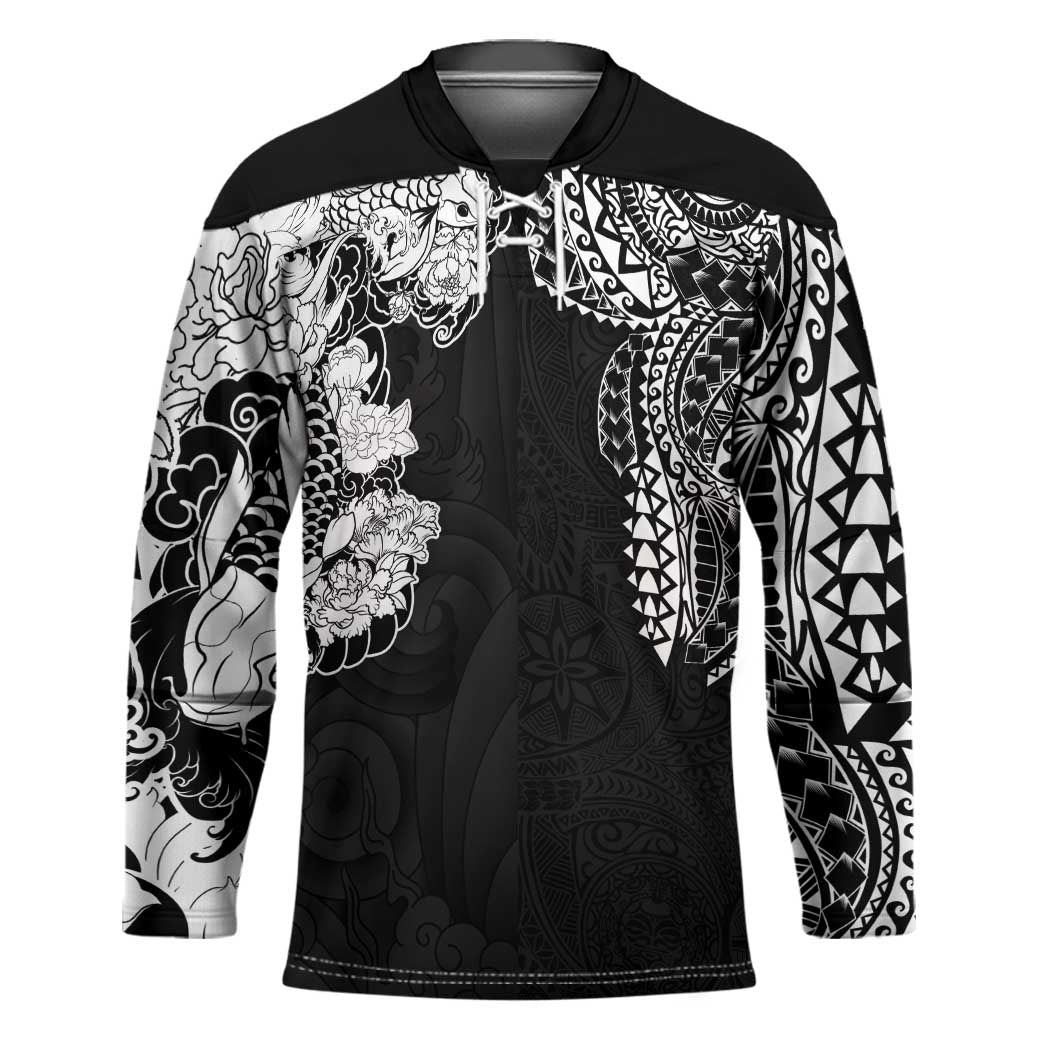 Japanese Irezumi and Hawaiian Polynesian Art Tattoo Hockey Jersey Black Color - Polynesian Pride