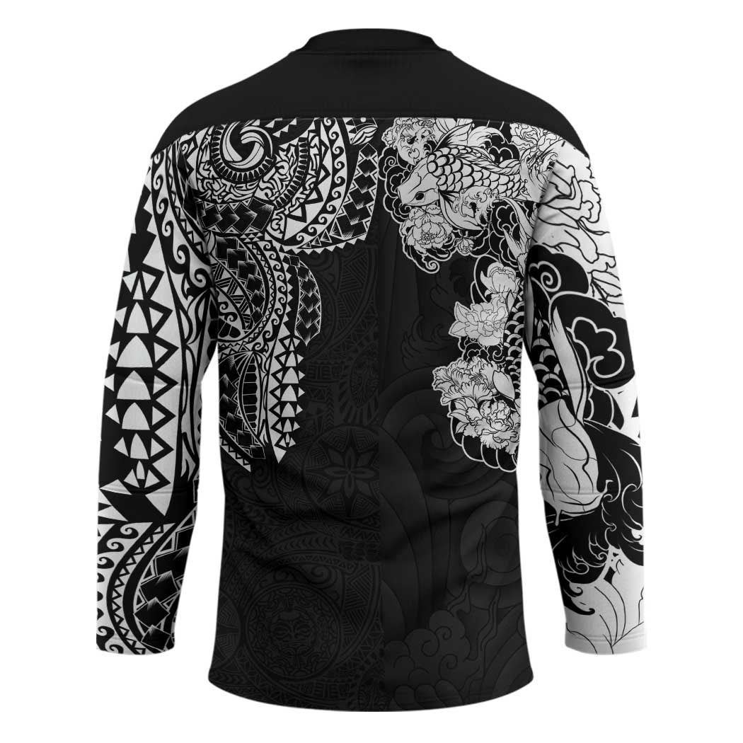 Japanese Irezumi and Hawaiian Polynesian Art Tattoo Hockey Jersey Black Color - Polynesian Pride