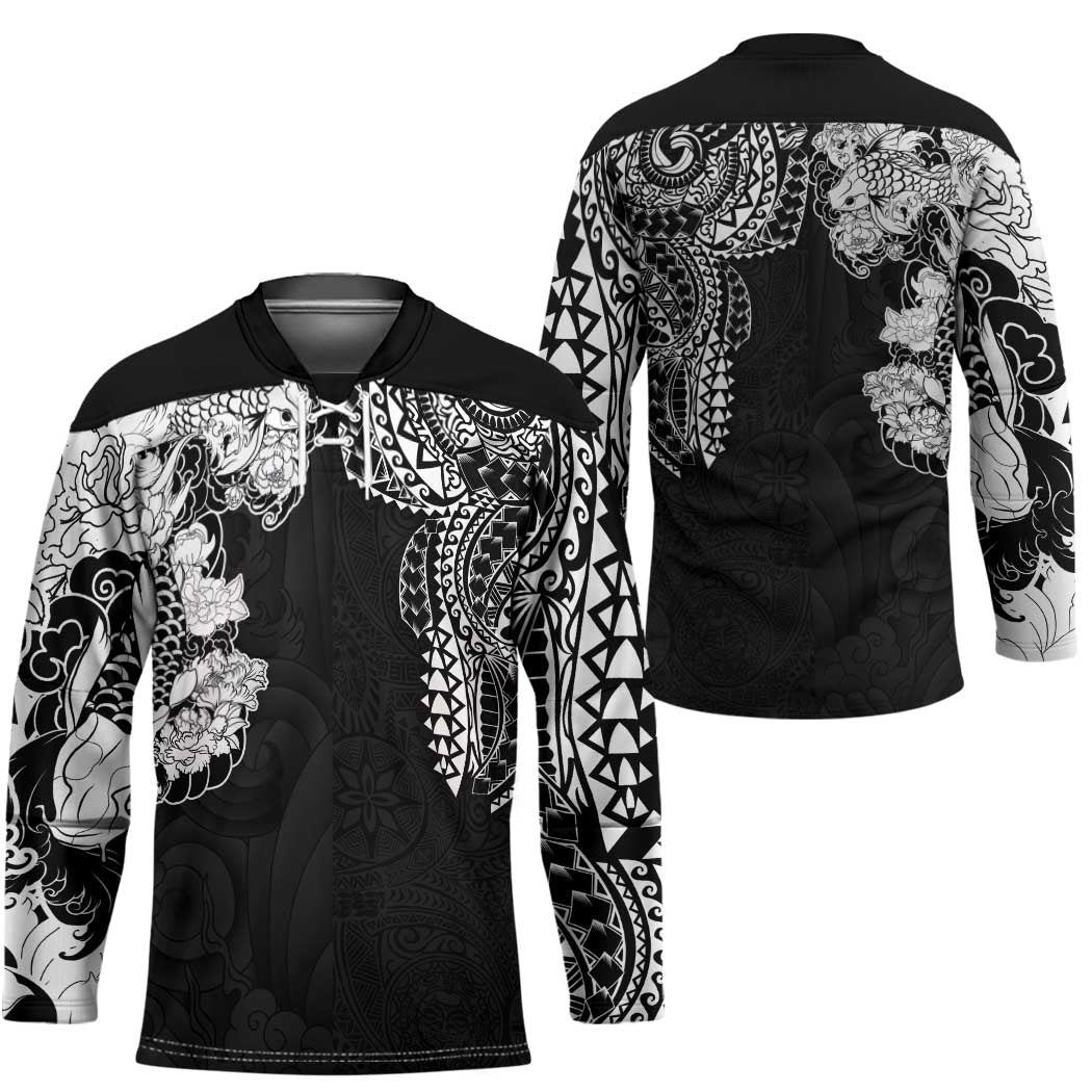 Japanese Irezumi and Hawaiian Polynesian Art Tattoo Hockey Jersey Black Color - Polynesian Pride