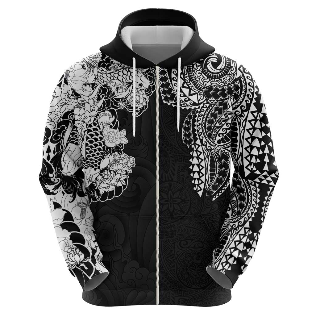 Japanese Irezumi and Hawaiian Polynesian Art Tattoo Hoodie Black Color - Polynesian Pride