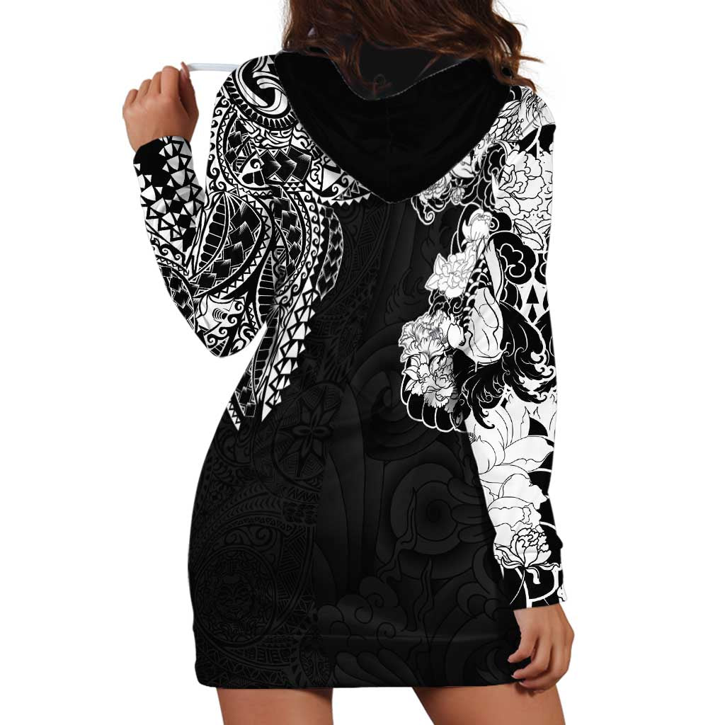 Japanese Irezumi and Hawaiian Polynesian Art Tattoo Hoodie Dress Black Color - Polynesian Pride