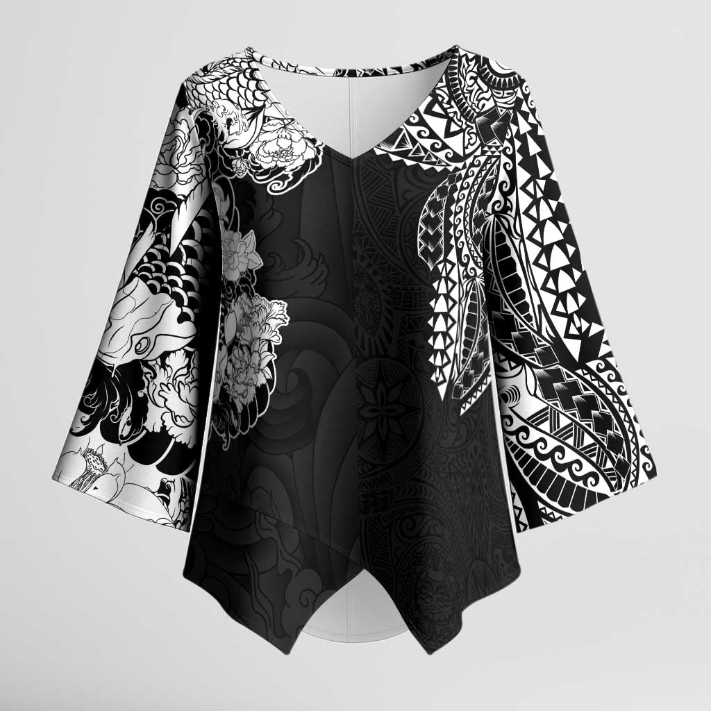 Japanese Irezumi and Hawaiian Polynesian Art Tattoo Kimono Sleeve Blouse Black Color LT03 Female Black - Polynesian Pride