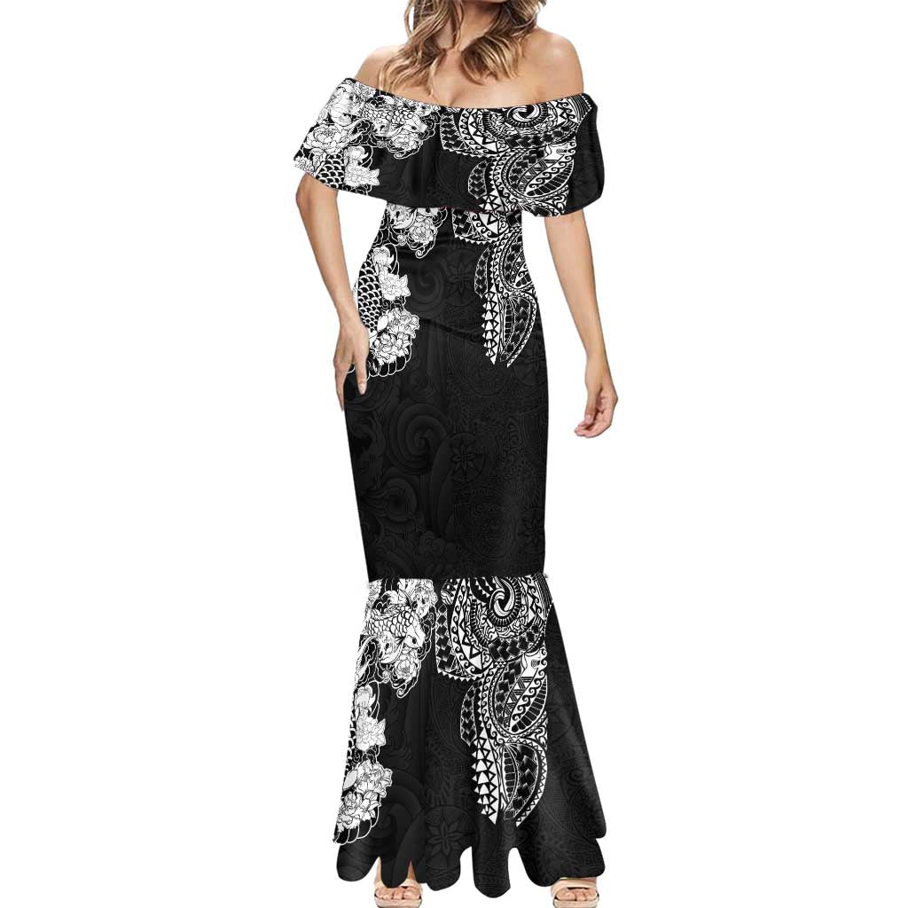 Japanese Irezumi and Hawaiian Polynesian Art Tattoo Mermaid Dress Black Color - Polynesian Pride
