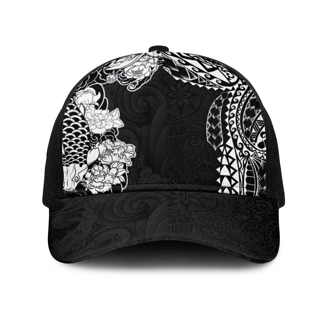 Japanese Irezumi and Hawaiian Polynesian Art Tattoo Mesh Trucker Cap Black Color - Polynesian Pride