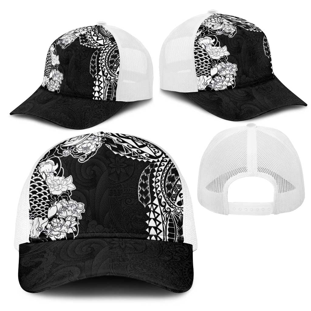 Japanese Irezumi and Hawaiian Polynesian Art Tattoo Mesh Trucker Cap Black Color - Polynesian Pride